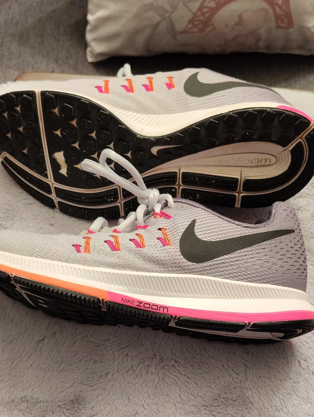 Nike Women's White/Light Gray Running Shoes with Pink Accents
